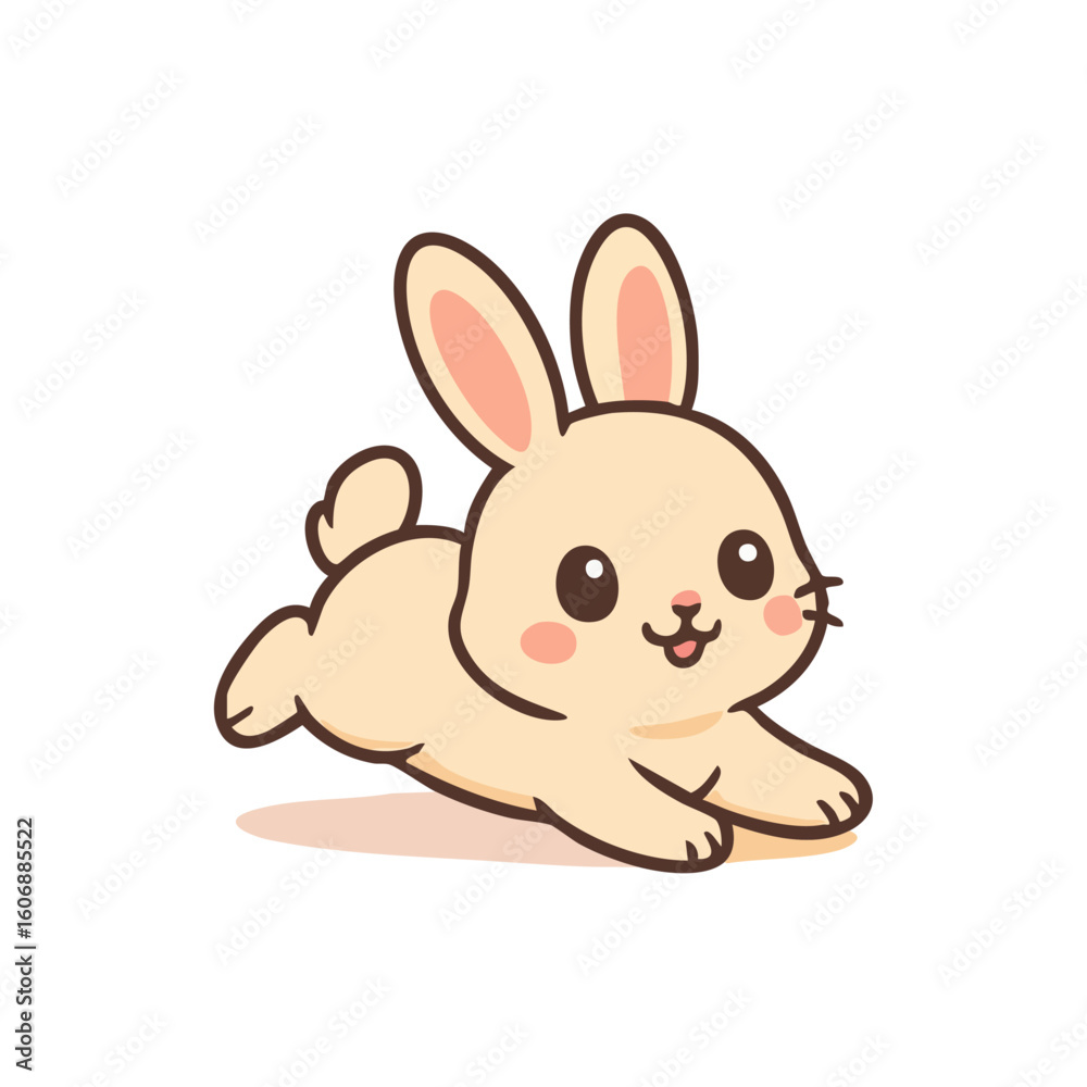 Obraz premium Cartoon Bunny Lying Down with Pink Cheeks and Brown Eyes