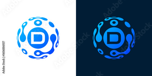 letter d logo design with globe technology, for technology, monogram, data and computers
