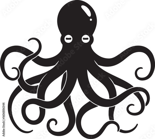 Minimalist Octopus Illustration with Curled Tentacles A Classic Marine Graphic Depicting Simplicity and Elegance in Ocean Inspired Design