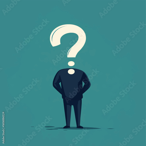 Anonymous person with a question mark, representing uncertainty and identity, what is the answer?, vector style simple color