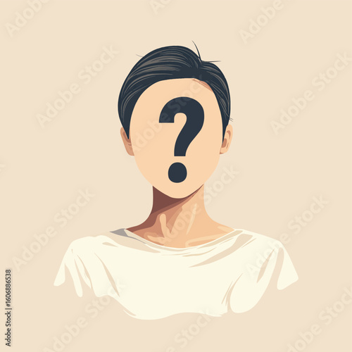 Anonymous person with a question mark, representing uncertainty and identity, what is the answer?, vector style simple color