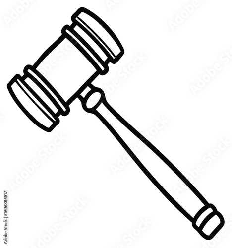 Old wood gavel and metal hammer on a white background