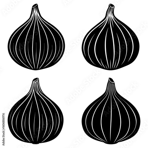 Four black and white figs arranged in a square pattern on a white background illustration art