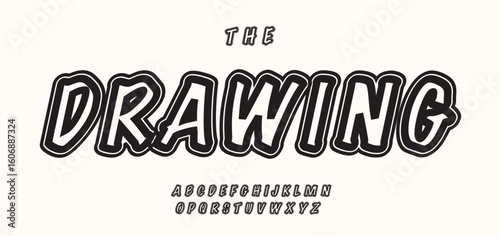 Handdrawn outlined font sketch comic style alphabet playful bold cartoon letters for kid books, educational posters, creative titles, street art typography. Vector illustration