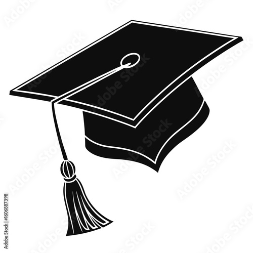 Black graduation cap with tassel hand drawn illustration