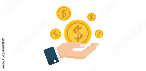 hand,coins,money modern flat vector illustration for earning profit revenue financial growth management income tracking design vector graphic for finance app