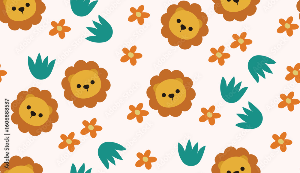 Fototapeta premium Flat seamless cute bear animal pattern in pink background