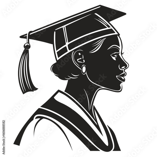 Profile silhouette of a woman in graduation cap and gown