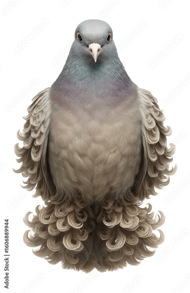 Fototapeta premium Frillback pigeon showcasing frilled feathers and soft color variations