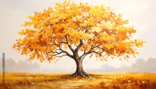 Autumn tree in a golden field