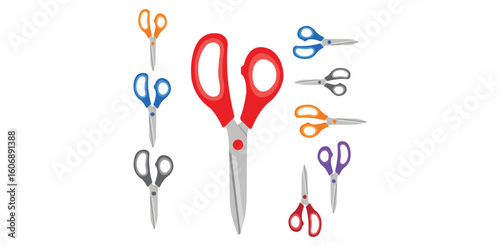 Set of colorful scissors vector illustration representing office tool stationery cutting school supplies craft equipment blade handle art or creative work
