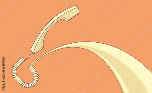 Minimalist vector illustration of a vintage corded telephone handset with curly cable. Evoking nostalgia and classic communication themes.