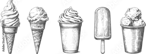 Set illustrations of ice cream isolated on transparent background. Vector graphics