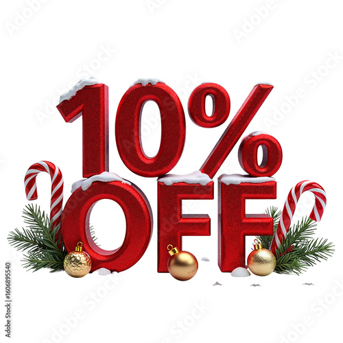 Christmas discount sign with 10% off in red and green theme