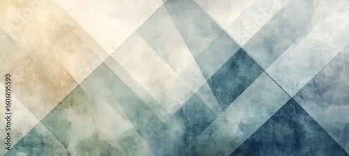 Abstract watercolor painting with geometric shapes in blue beige and white color palette style art empty template