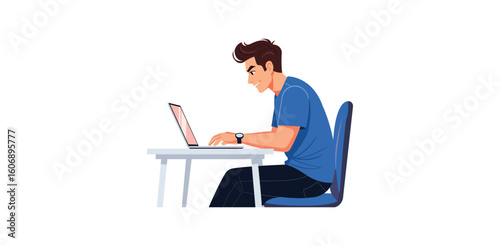 Freelancer working on laptop desk vector illustration showing remote job online business creative work from home productivity and digital workspace
