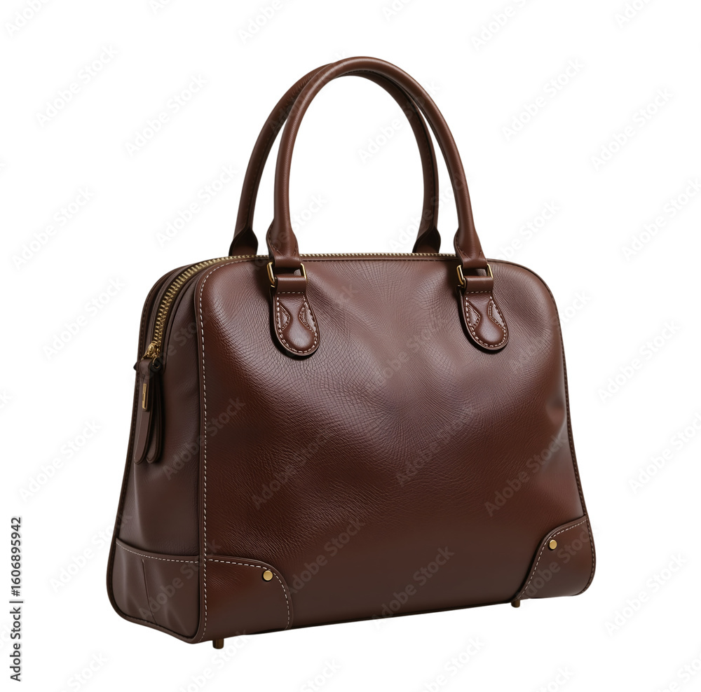 Naklejka premium Classic Brown Leather Handbag Isolated on Transparent Background