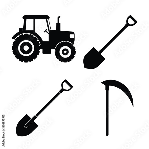 Farm equipment tractor shovels and sickle  
