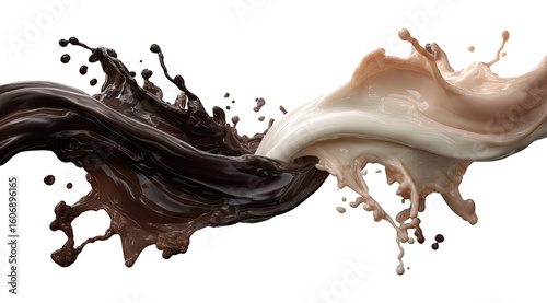 Chocolate and vanilla milk splashes intertwining