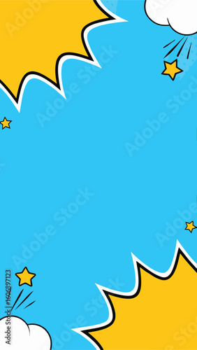 Comic Book Cloud Frame: A striking comic book-style frame design, featuring a blue backdrop with yellow bursts and playful stars. Perfect for injecting a burst of energy and fun.