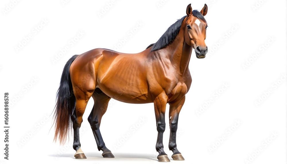 Obraz premium A magnificent horse, full-body, standing tall against white