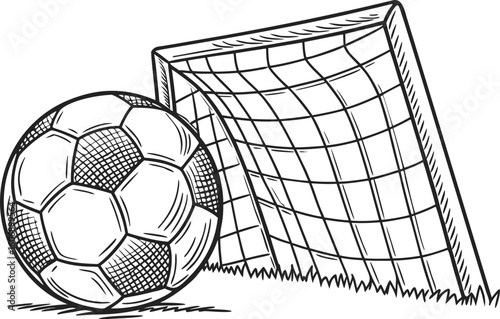 Hand-Drawn Soccer Ball and Goal Illustration – Vintage Sketch Style