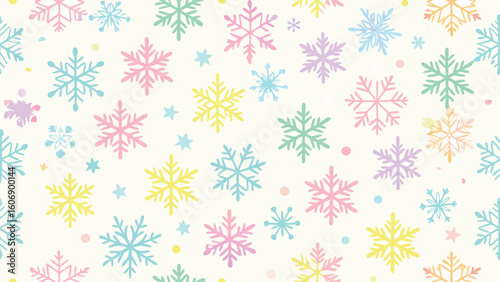Pastel Colored Snowflake Pattern on White Background