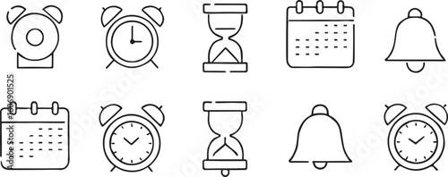Minimal Time & Reminder Icons – Alarm, Calendar, Hourglass & Bell Symbols