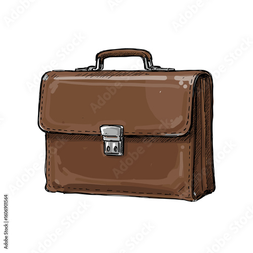 Classic brown leather briefcase with metal latch and handle  