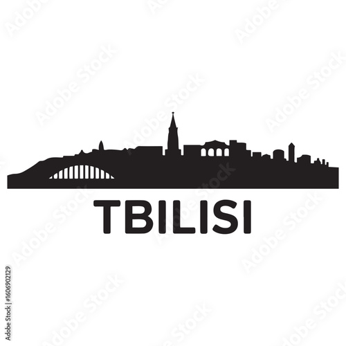 Tbilisi skyline horizontal banner. Tbilisi, Georgia. Vector template for your design. Vector black silhouette. with white background