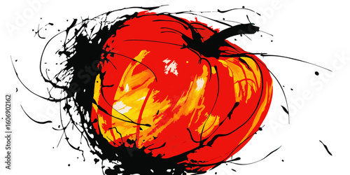 Red apple illustration in abstract style, for food blogs