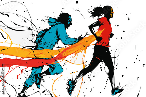 Runners in vibrant colors, dynamic movement, for sports promotion