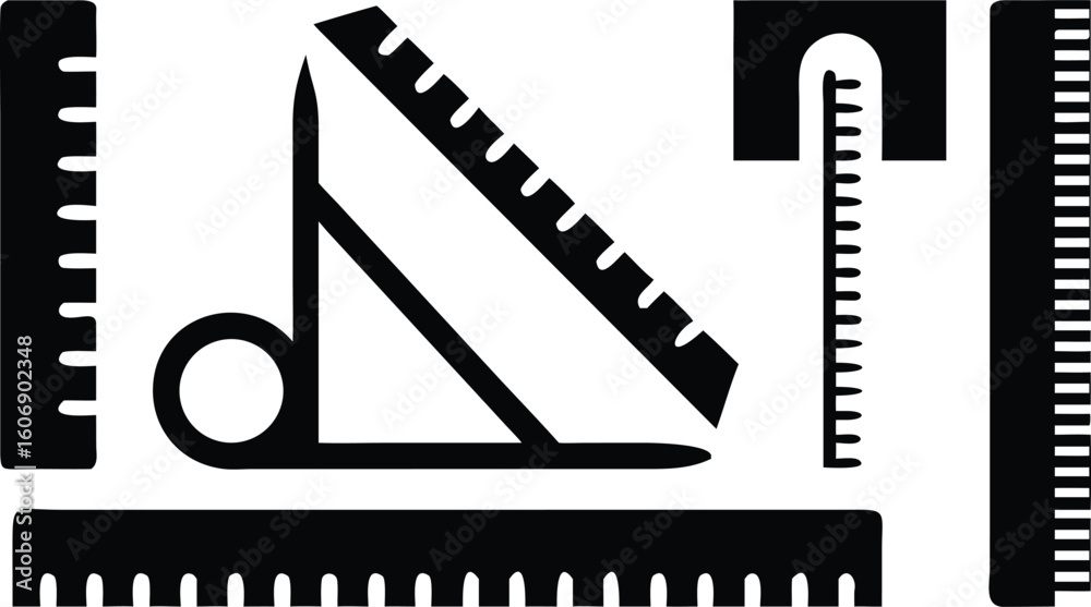 Obraz premium Black Silhouette Icons of Geometric Measuring Tools – Ruler, Compass & Pencil
