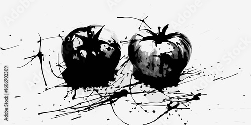 Tomatoes in black ink style, for food blogs
