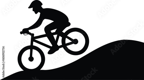 Silhouette of Cyclist Riding Mountain Bike on Hill – Biking Icon Graphic