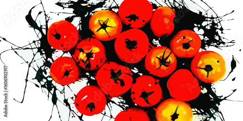 Red tomatoes in abstract ink style, for food blogs