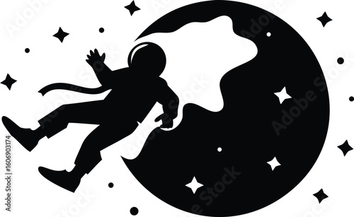 Astronaut Silhouette Floating in Space – Moon and Stars Outer Space Scene