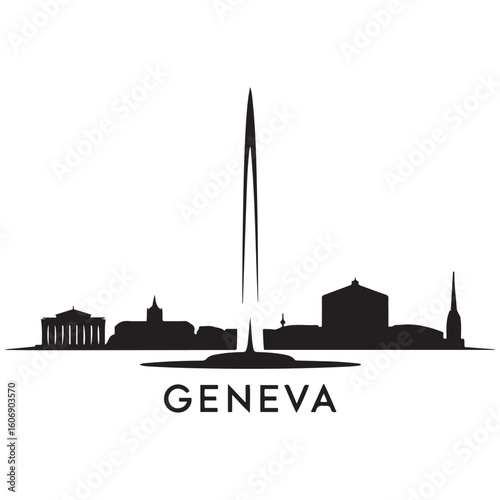 Geneva skyline silhouette. Black Geneva city. Vector black silhouette. with white background