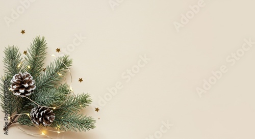 Flat lay Christmas background with cozy handmade rustic decor.