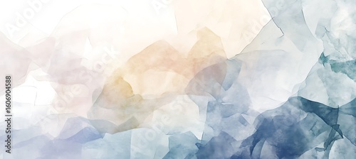 Watercolor painting featuring a blend of blue peach and white hues in an abstract composition empty template