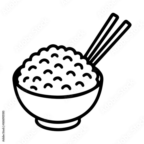 sticky rice and chopstick outline icon line art, black and white doodle style. Ideal for logo, tattoo, app, coloring book, web design, infographics, banner, poster, and more. Vector illustration