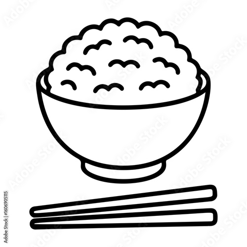 sticky rice and chopstick outline icon line art, black and white doodle style. Ideal for logo, tattoo, app, coloring book, web design, infographics, banner, poster, and more. Vector illustration