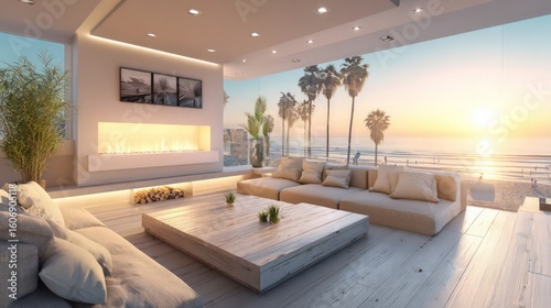Coastal Modern Living Room With Sunset View