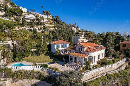 Luxury Mediterranean villa with sea view and private pool in South of France – aerial view
