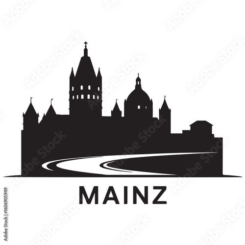 Mainz skyline silhouette. Black Mainz city. Vector black silhouette. with white background