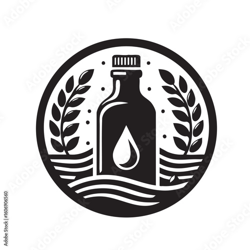 Oil Bottle Icon – Minimalist Black & White Silhouette Vector for Kitchen & Cooking