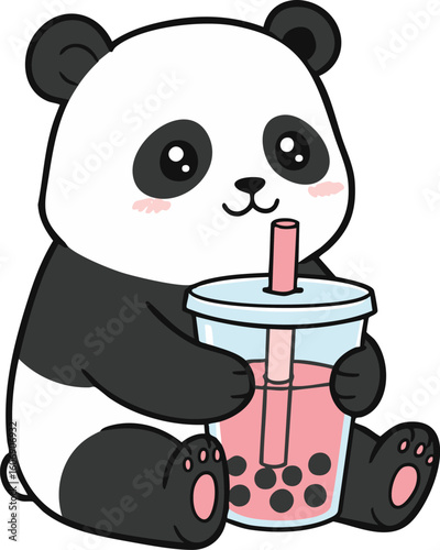 Cute Panda Drinking Boba Tea