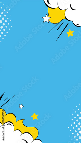 Comic book abstract with space: Vivid comic-style abstract design bursting with dynamic energy, providing blank canvas space to add your own message