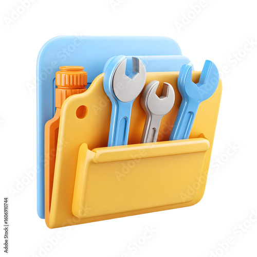 3D cartoon icon of a tool holder with wrenches and screwdriver