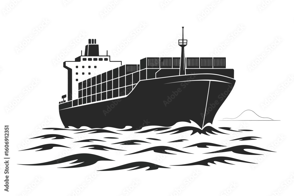 Fototapeta premium Cargo Ship Silhouette - Modern Maritime Transport Vector Art